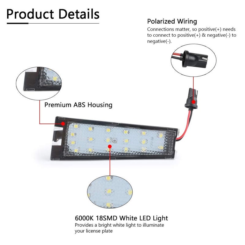 Gempro 2Pack LED License Plate Light Assembly For 2008-2010 Cadillac CTS, Powered by 18SMD Xenon White LED Lights - Image 5